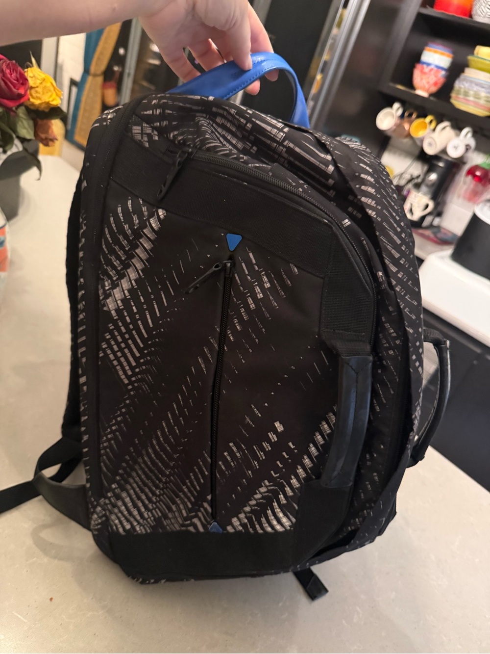 Tumi Black and Gray Patterned Duffel Backpack